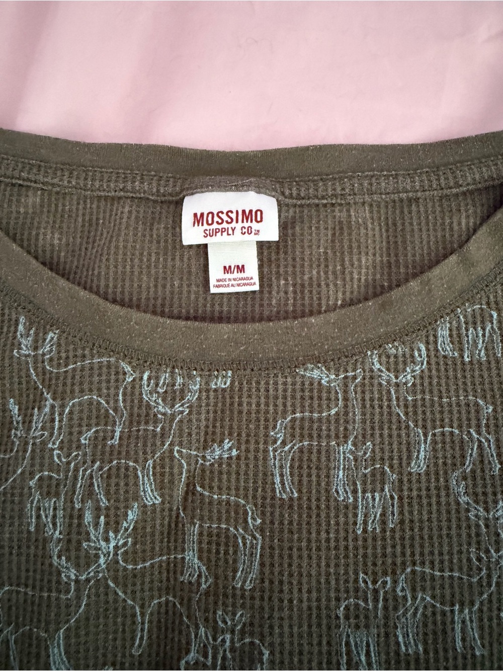 Mossimo Olive Green Ribbed Long Sleeve Top with Light Blue Deer Stitch - Picture 2 of 3
